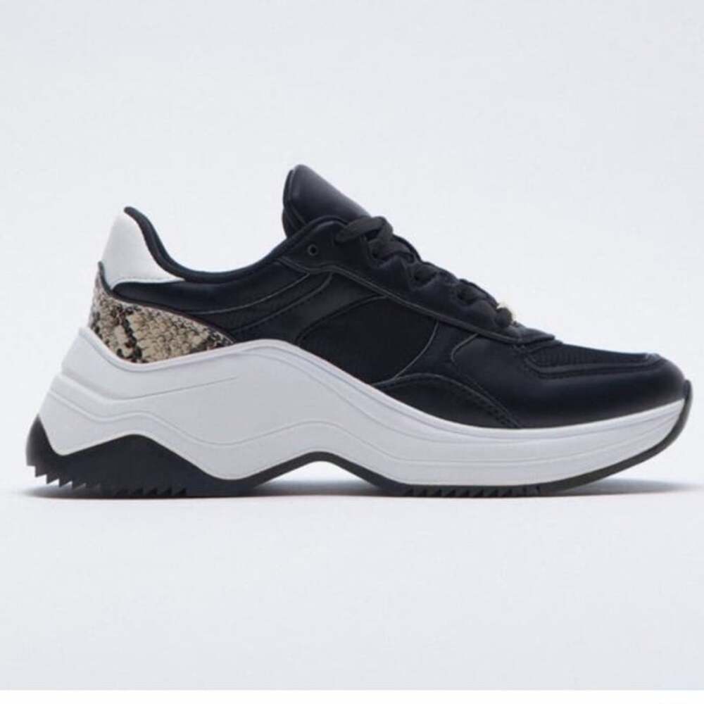 ZARA Animal snake print chunky sneakers brown black white size 6 (36)
